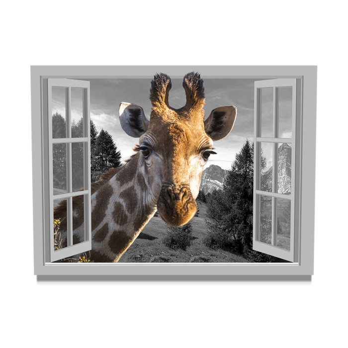 Ebern Designs A Curious Giraffe Sticking Its Head Into An Open Window